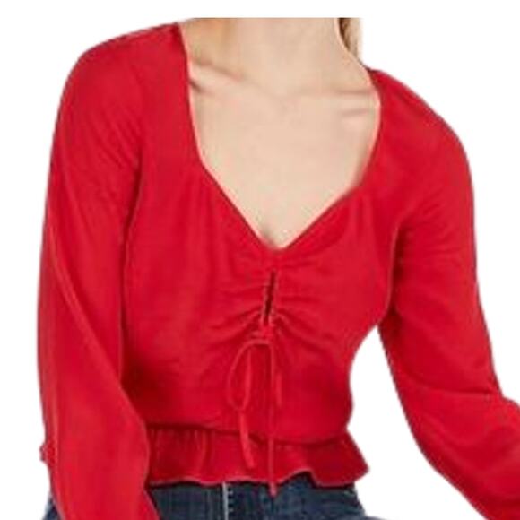 NWT Express Sweetheart Shirred Keyhole Red Peplum Top Small - Picture 1 of 10